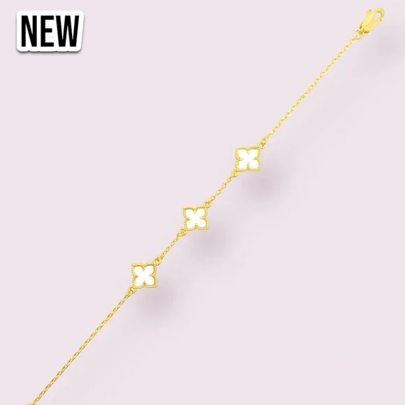 New Adornia Mother of Pearl Clover Flower Station Bracelet - GOLD / White - Picture 3 of 3